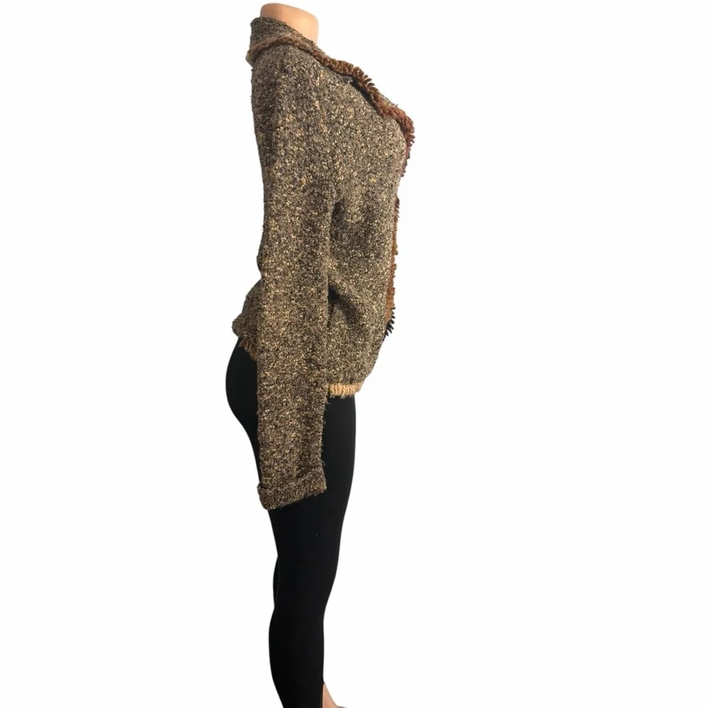 Coldwater Creek Rustic Boho Brown Wool Blend Knit Tweed Cardigan
